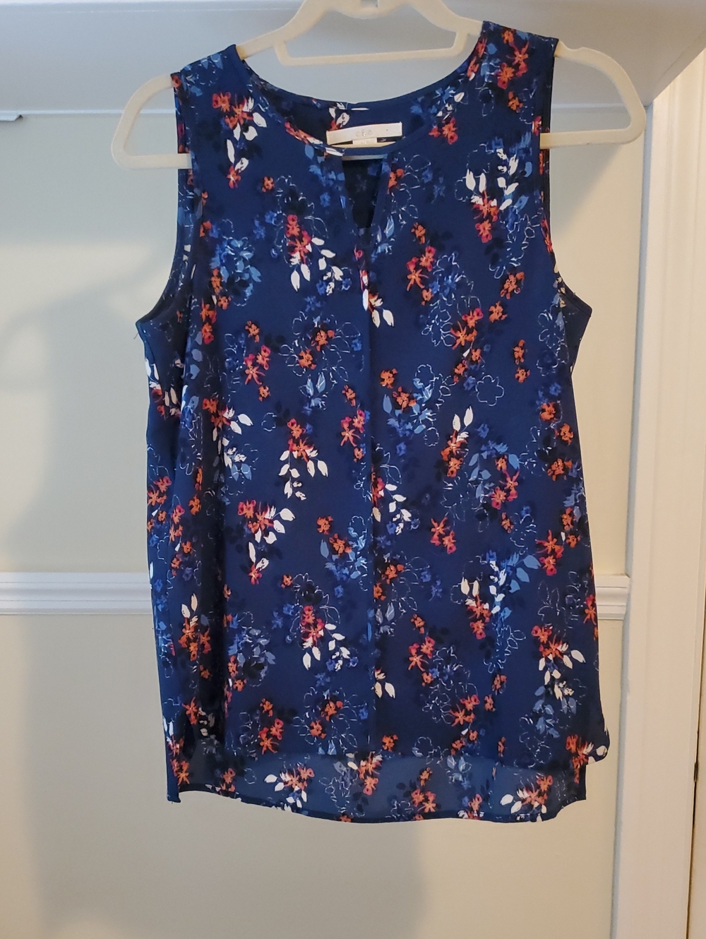 Sleeveless Navy Floral Blouse By C & E